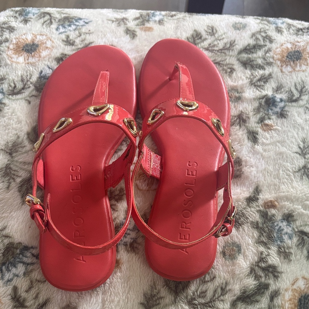 AEROSOLES vibrant pink salmon gold sandals New without tags only worn in house